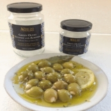 Green olives stuffed with almonds in extra virgin olive oil